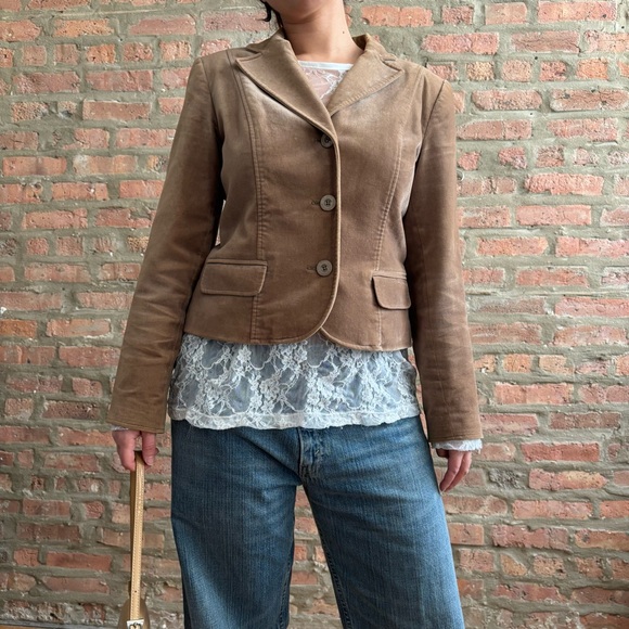 Velvety Tan Blazer Jacket y2K vibe size medium (8) - Picture 3 of 8